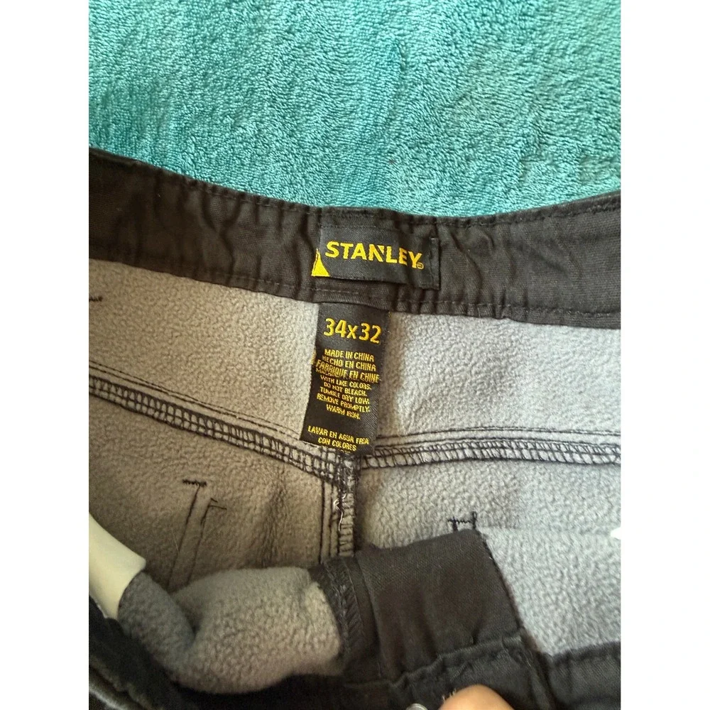 Stanley Mens Black Fleece Lined Canvas Carpenter Work Pants 34x32 Hammer Loop‎